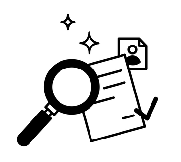 Illustration of a magnifying glass held over a résumé document