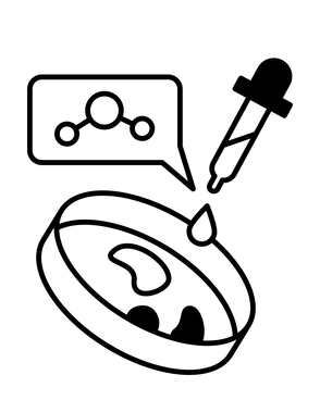 Illustration of a dropper adding a molecule-labelled droplet to a petri dish